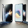 Samsung Galaxy Z Fold 6 showcased with design elements and specifications highlighted in creative layout.