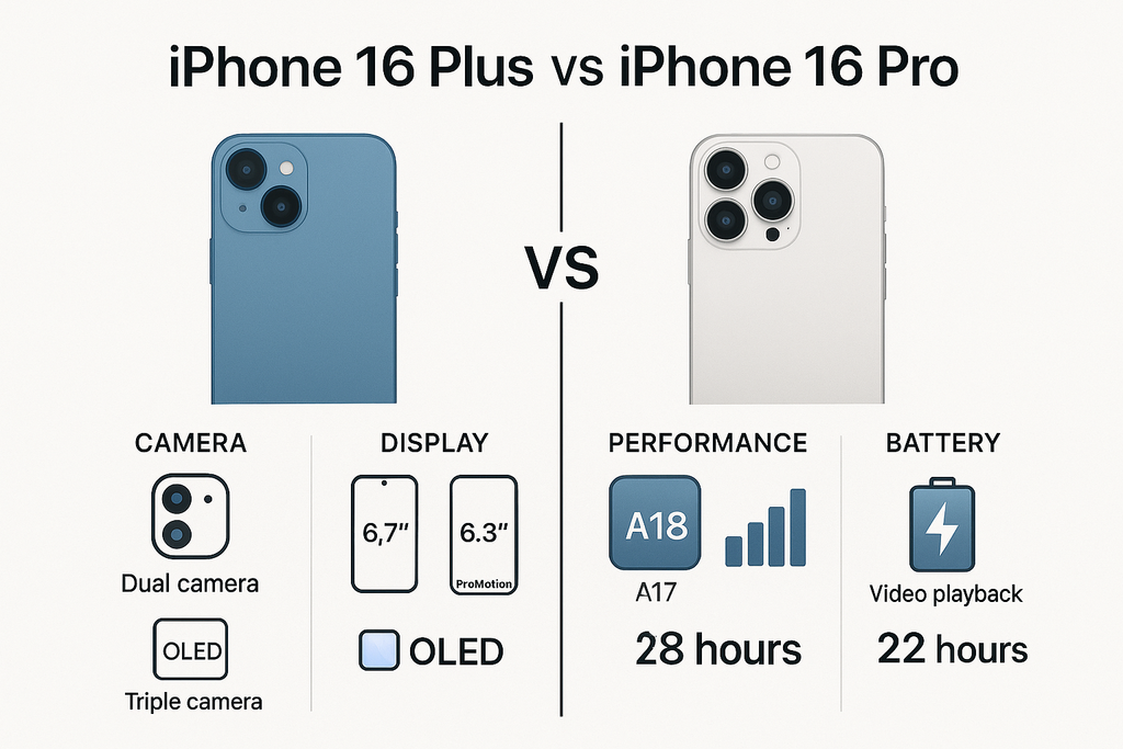 Compare iPhone 16 Plus vs Pro: Camera, Display, Performance, Battery