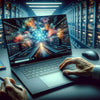HP EliteBook Folio 9470M being used in a tech environment with vibrant graphics displayed on the screen.