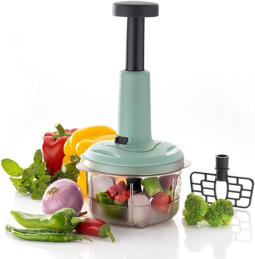 5368 1100 ML 2 IN 1 PUSH UP CHOPPER WITH BLENDER AFFIXED WITH 6 SHARP BLADE, VEGETABLE AND FRUIT CUTTER WITH EASY PUSH AND CHOP BUTTON