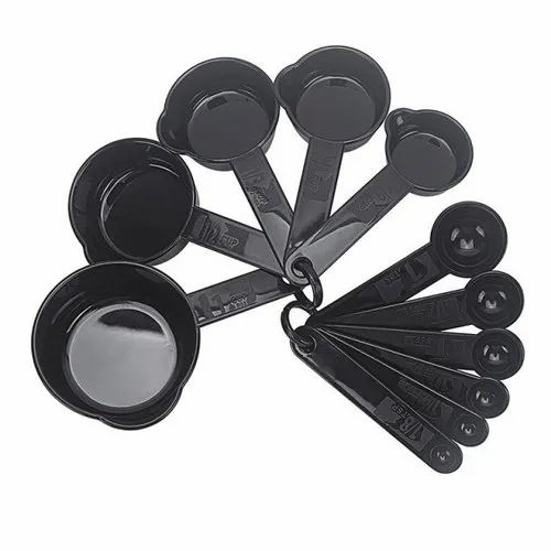 Plastic Measuring Cups And Spoons (11 Pcs, Black) With Butterfly Shape  Holder (2646)