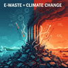 Illustration showing the connection between E-Waste and climate change with pollution and environmental impact.