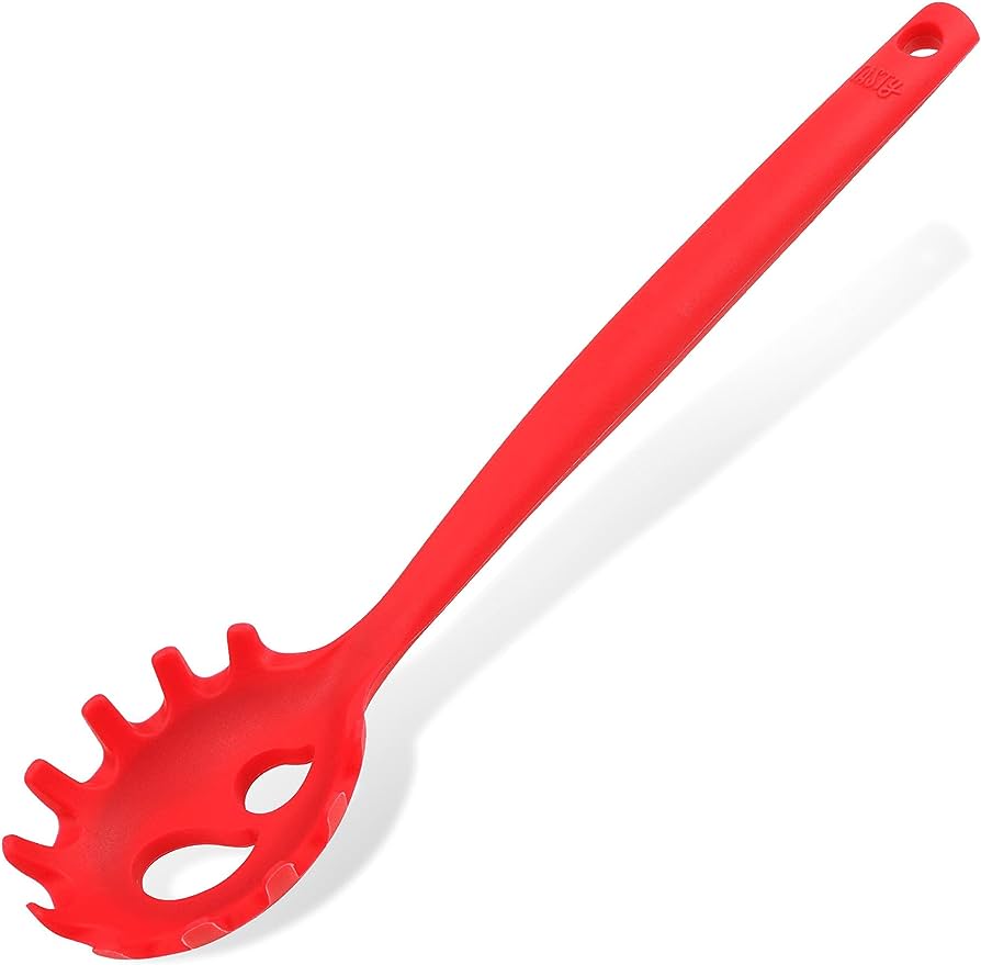 Pasta Spoon, All in One Heat Resistant Silicone Spaghetti Spoon Food Grade  Silicone for Home for Restaurant (Red)